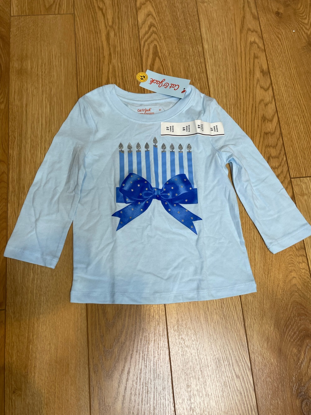 Cat & Jack Light Blue Hanukkah Menorah Long-Sleeve Shirt Toddler 2T